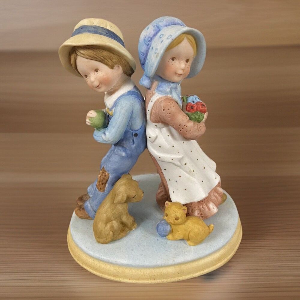 Holly Hobbie “Loving Ways” Hand Painted Porcelain Rare Farm Boy Girl Cottage VTG
